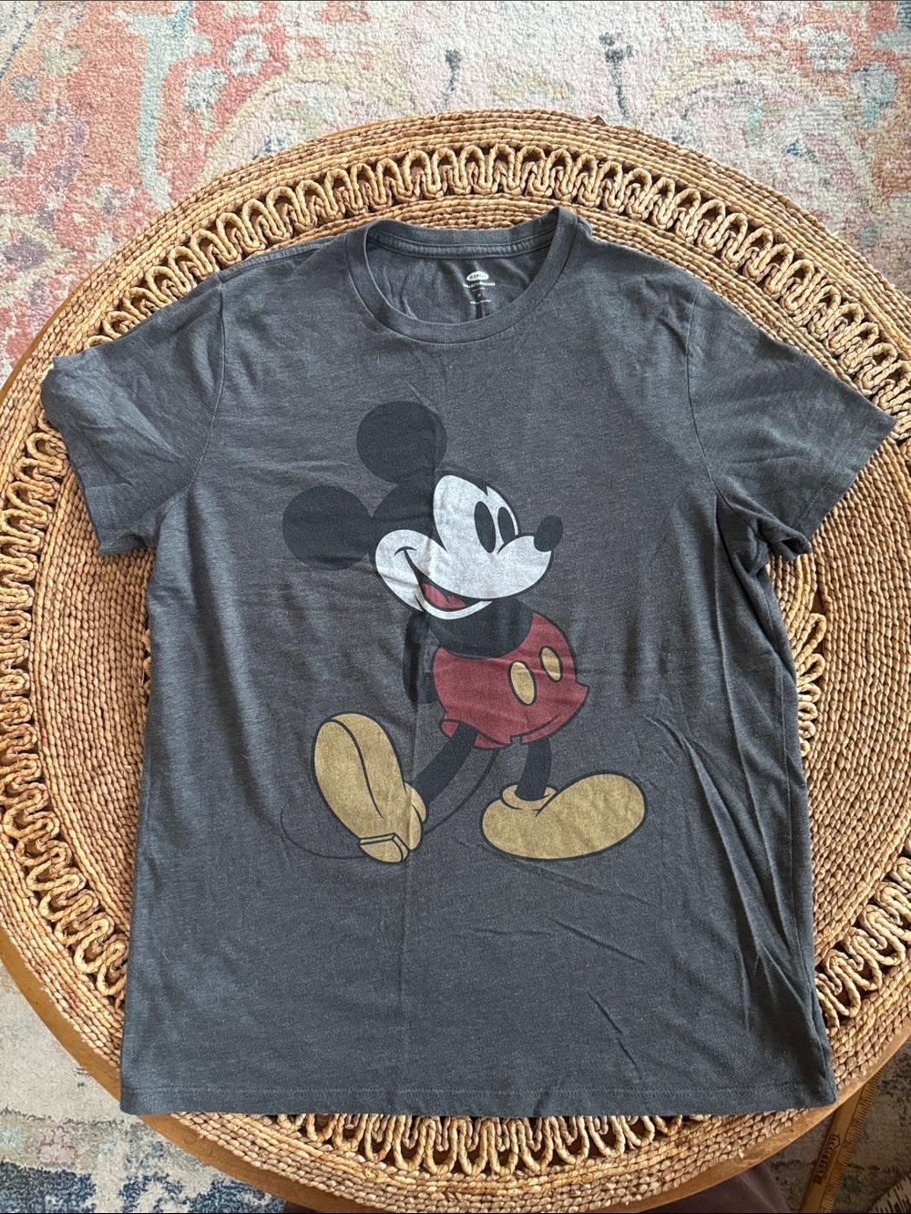 Old Navy Charcoal Mickey Mouse Graphic Tee with Red & Gold Accents